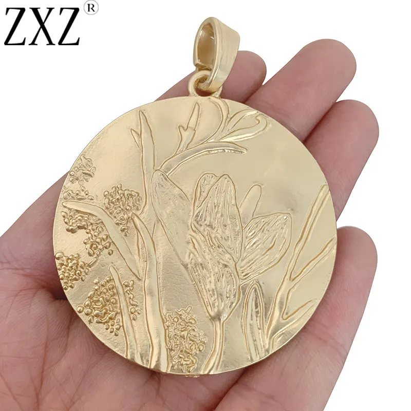 

ZXZ 2pcs Matt Gold Boho Large Medallion Circle Round Flower Charms Pendants for Necklace Jewelry Making Findings 72x55mm