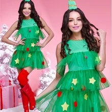 Взрослые женщины зеленая Рождественская елка для костюма косплей Пурим Эльф Рождественский Костюм
