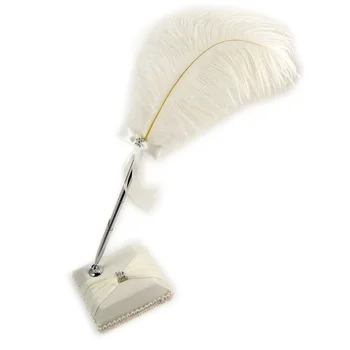 

Bridal Signing Pen Ostrich Feather Unique Party Pen Painting Pen with Pen Holder for Wedding Festival