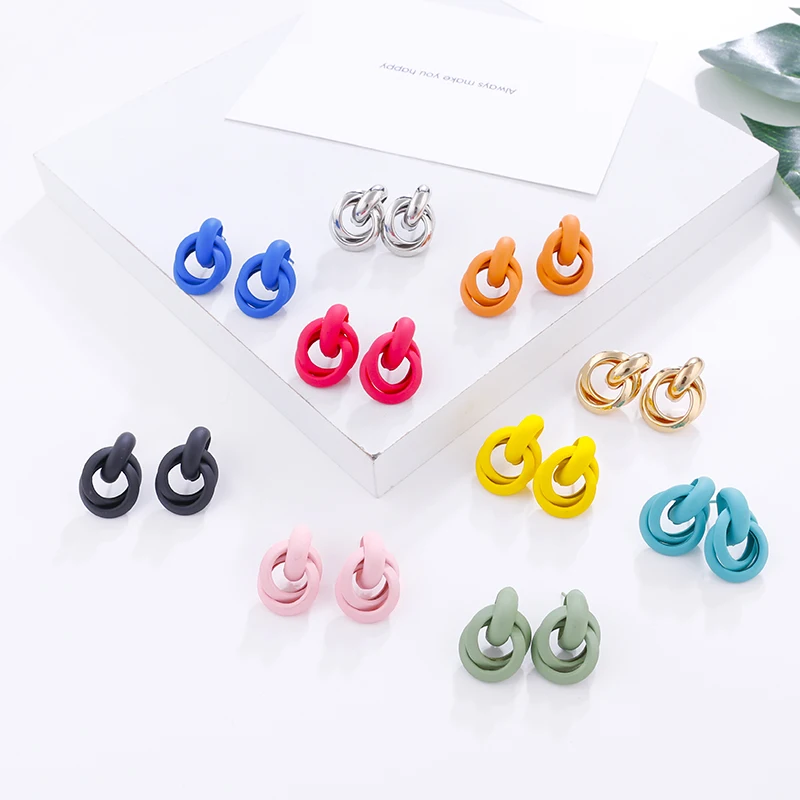 

AMORCOME Trendy Colorful Metal Statement Drop Earrings for Women 2019 New Fashion Simple Cute Knot Irregular Earrings Jewelry