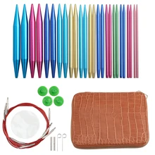 Red Color Genuine Leather Bag Circular Knitting Needles Set Interchangeable Crochet Needles Circular Knitting Needles Set 2021
