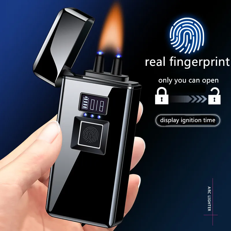 

Zinc Alloy Windproof Electronic USB Lighter Fingerprint Recognition Touch Induction Large Capacity Battery Arc Flame Men's Gift