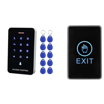 

1 Pcs Access Controller WG26 Button+10Pcs EM4100 Keyfobs Tags & 1 Pcs Push Press Exit Button Door Eixt Release Button