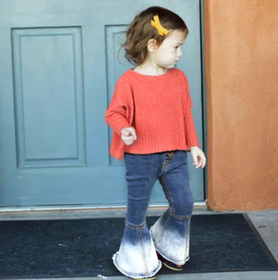 Fashion Baby Girls Denim Wide Leg Flare Pants Jeans Toddler Kids Bell Bottoms Long Spring Autumn Children Casual Trousers 2-7T