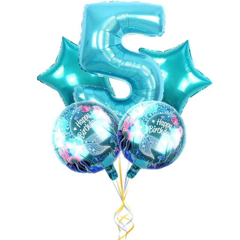 5 шт./лот Русалка тема вечерние Фольга воздушные шары 32 дюймов синий шара с цифрой для День рождения украшения детский душ расходные материалы