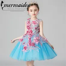 Элегантное Тюлевое платье принцессы с аппликацией в виде цветов для дня рождения, свадьбы, выпускного вечера для маленьких детей; детское платье-пачка в подарок