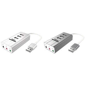 

HOT-External 3.5mm o USB 2.0 Sound Card with 3 Port USB HUB TF/SD Card Reader Adapter Wire Cable