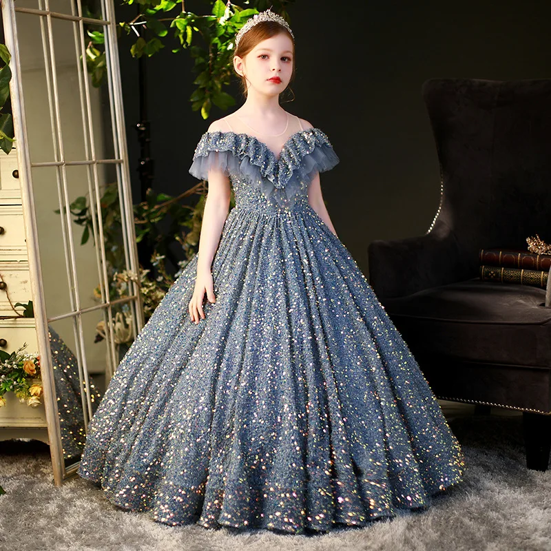 Sequined Princess Dress for Girls Prom Formal Evening Dresses Teen Girl Wedding Elegant Bridesmaid Birthday Party Costume | Детская