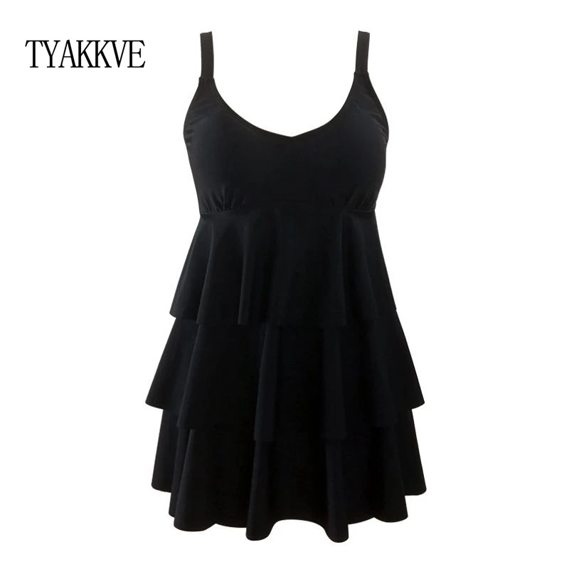 TYAKKVE размера плюс одежда для плавания женские шорты Танкини женский купальник юбки Плиссированное Платье для плавания бикини купальный костюм для пляжа черный