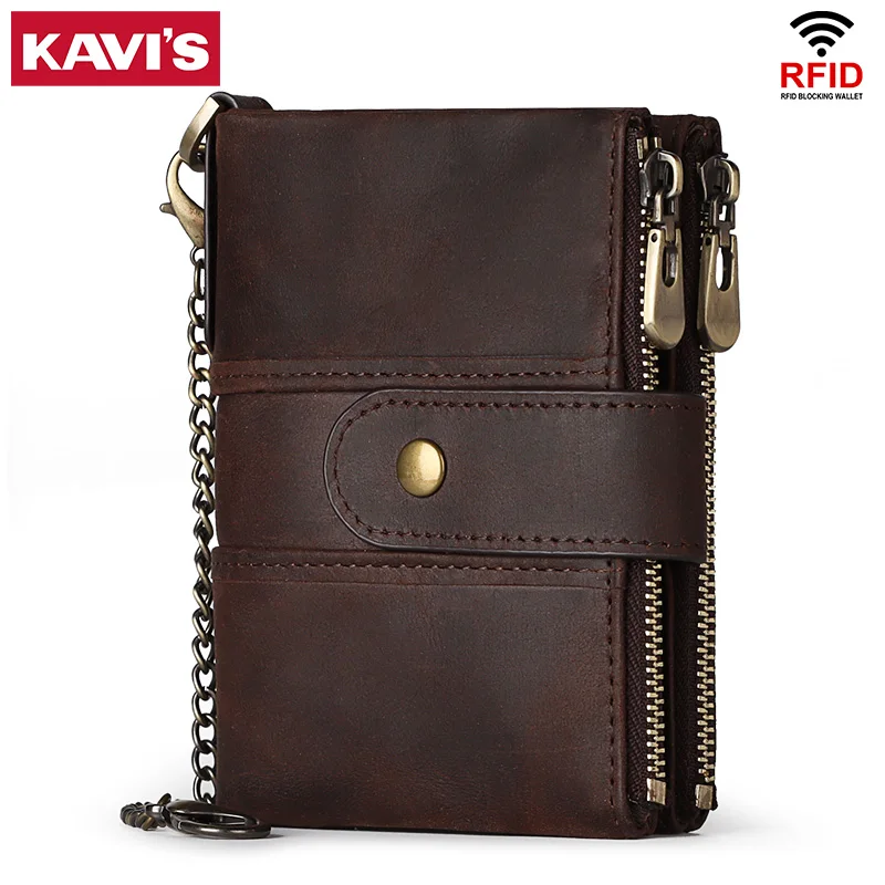 

KAVIS Brand Crazy Horse Leather Rfid Wallet Men Leather Wallets Small Coin Purse New Male Money Bag Zipper Clamp For Money 2020
