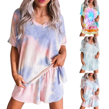

Women Tie-dye Print Sleepwear Set Summer Fashion Loose Pajamas Set Women Sexy Casual Two Piece Sets Outfits Clothing