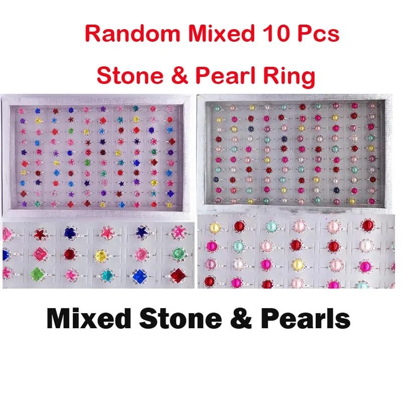 10Pc Stone and Pearl 10 шт. мини Мультяшные кольца для детей на день рождения, подарки для мальчиков и девочек, подарочные сумочки для детского сада, вечерние игрушки - Цвет: 10Pc Stone and Pearl
