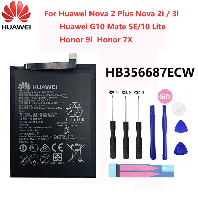 Оригинальный аккумулятор для телефона Hua Wei HB356687ECW 3340 мАч Huawei Nova 2 plus / 2i Honor 7X 9i G10 Mate