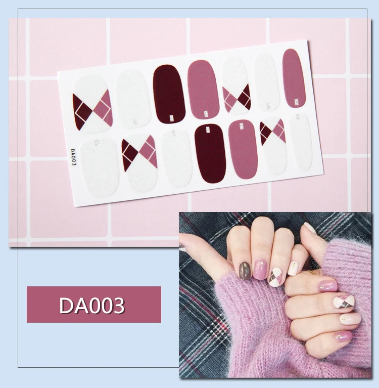 1 лист, наклейки для дизайна ногтей, смешанный дизайн, самоклеющиеся обертывания, полное покрытие, сделай сам, наклейка s, 3D, маникюр, украшение, блестящие Типсы, наклейка для девочки - Color: DA003