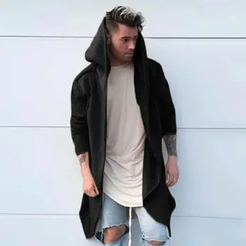 

Winter Men's Fashion Cardigan Hooded Warm Cloak Cape Long Coat Jacket Trench Casual Overcoat Outwear 2019 New