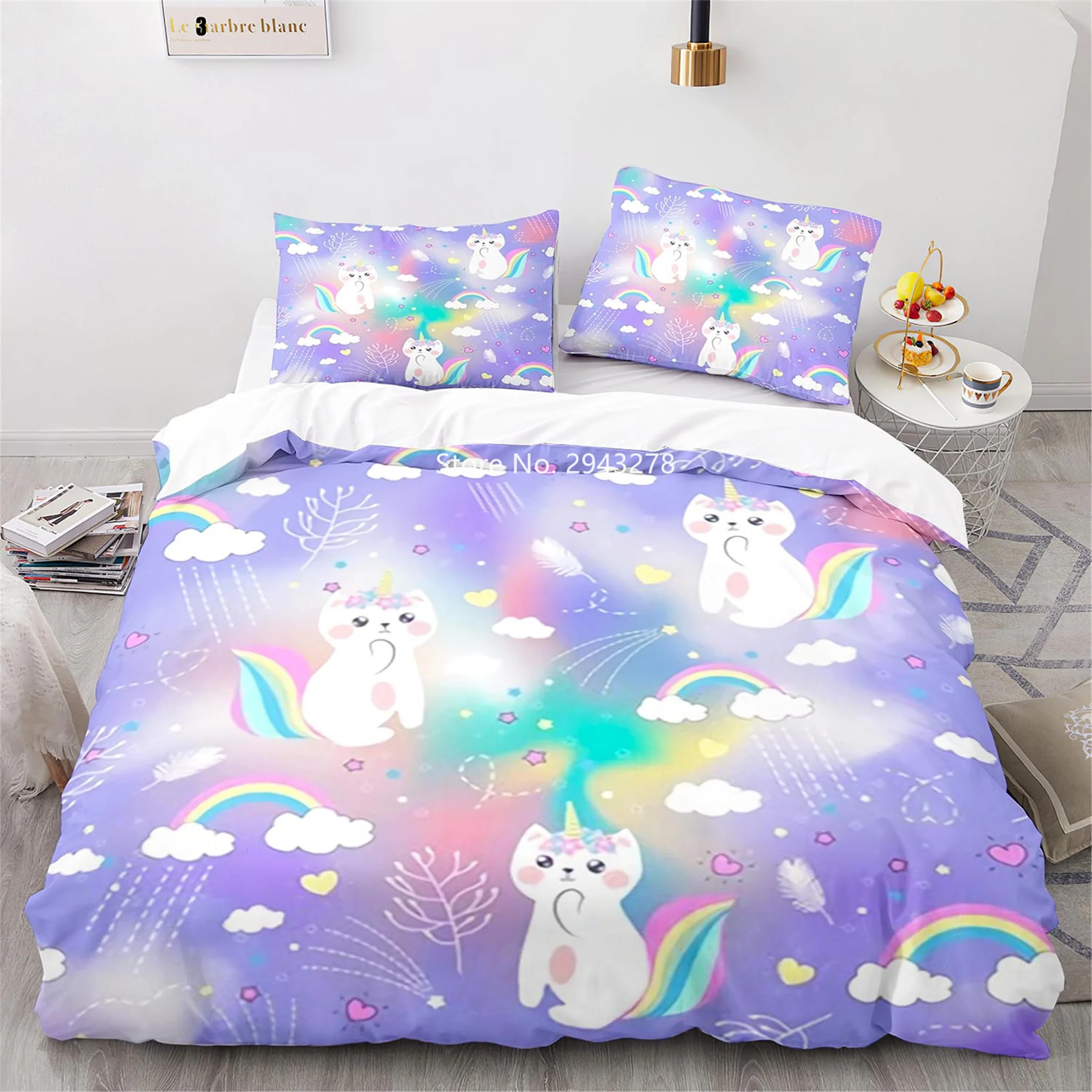 Bedding Sets for women Lovely Cartoon Color Cat Pattern Comfortable Duvet Quilt Cover Pillowcase Bedding Set Children Bedroom Decoration Home Textile quilt cover