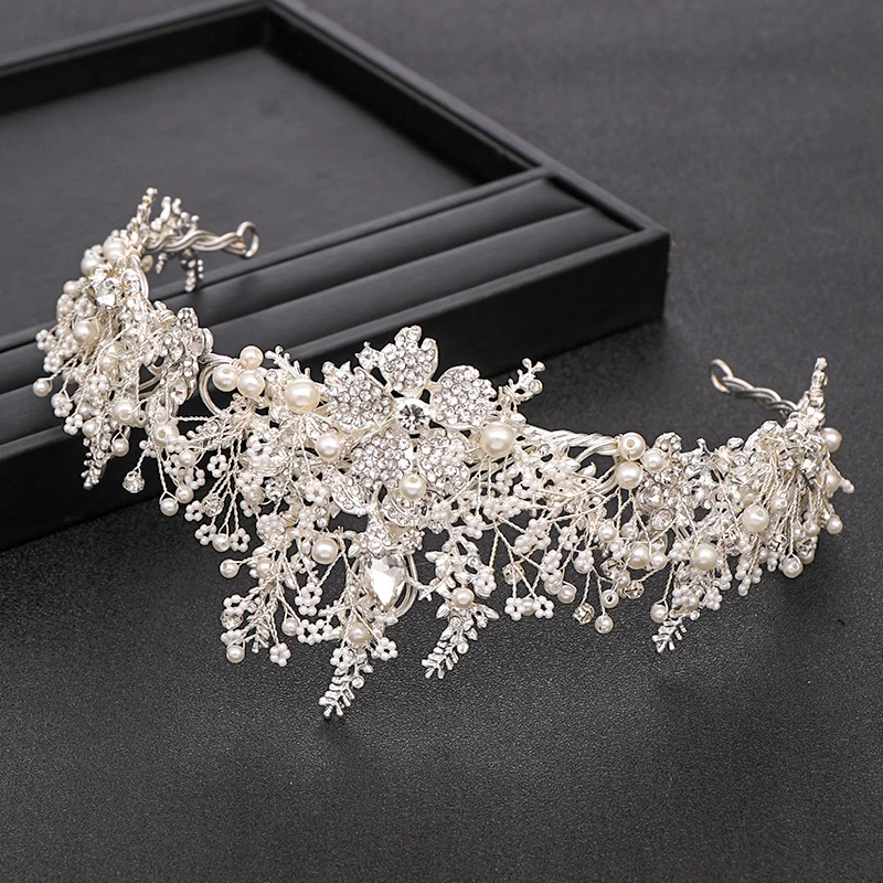 small bridal crown Trendy Handmade Wedding Crown Baroque Rhinestone Pearl Crystal Headband Wedding Hair Accessories Bridal Crown Hair Accessories bridal hair accessories