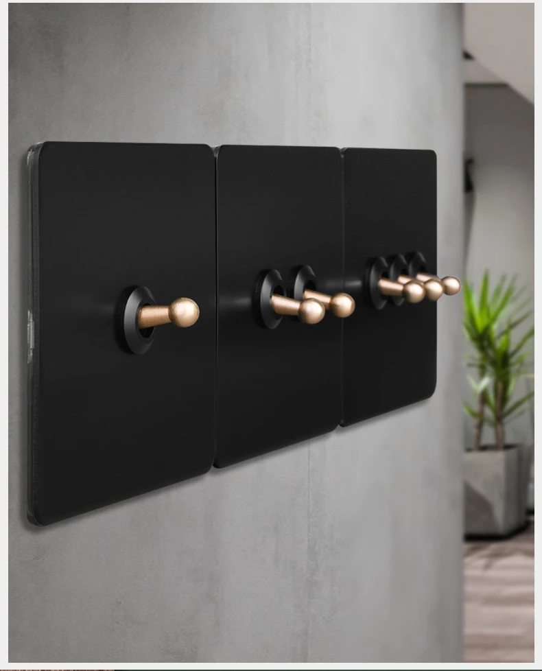 designer light switches Avoir Wall Light Switch Lever Electrical Socket EU French Standard Pulgs Retro Toggle Switch Black Stainless Steel Panel Dimmer light switch black