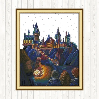 

Magic Castle Count Cross Stitch Fabric 14ct 11ct Printed Canvas Needlework Set DMC Floss Embroidery Kit DIY Handmade Home Decor