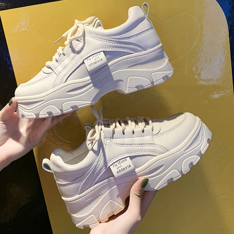 

Women Casual Shoes 2019 Fashion White Sneakers Ladies Platform Shoes Women Sneakers Breathable Leather Dad Shoes Chunky Sneakers