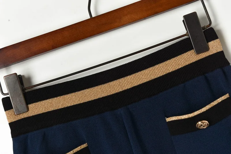 Подиумный женский костюм модный однобортный вязаный укороченный Топ свитер кардиган+ Высокая талия широкие брюки комплект из 2 предметов