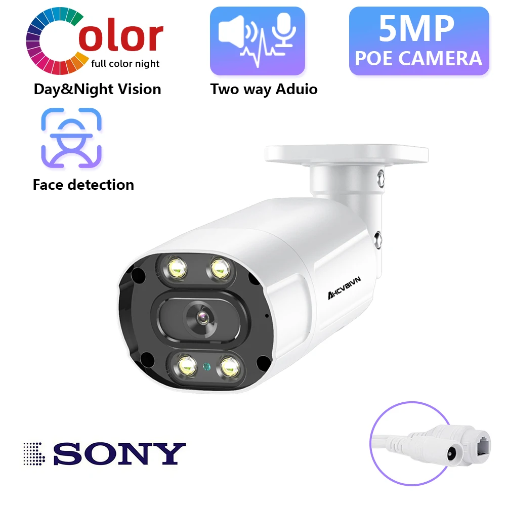 

Two way Audio 5mp IP Camera PoE Outdoor Color IP Camera PoE Waterproof Color Night Vision H.265 Home Security Cameras Outdoor