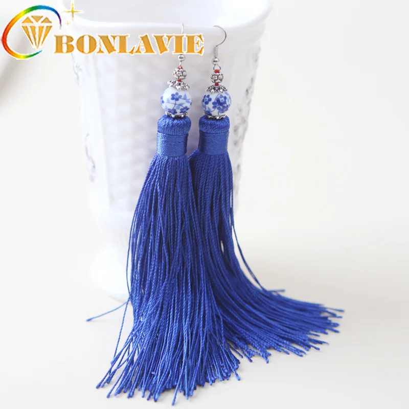 Colorful Fashion Ceramics Long Tassels Earrings Eardrop China Style Red Blue Ethnic Woman Girl Earring Chic | Украшения и