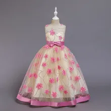 Элегантное кружевное платье с вышивкой для девочек, свадебное платье с цветочным узором для девочек, нарядное платье принцессы, торжественное платье без рукавов, кружевное платье из тюля