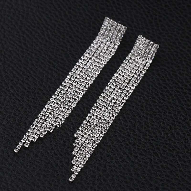 TREAZY 2019 Fashion Crystal Long Earrings for Women Jewelry Silver Color Rhinestone Wedding Party Dangle Earrings Brides Gifts