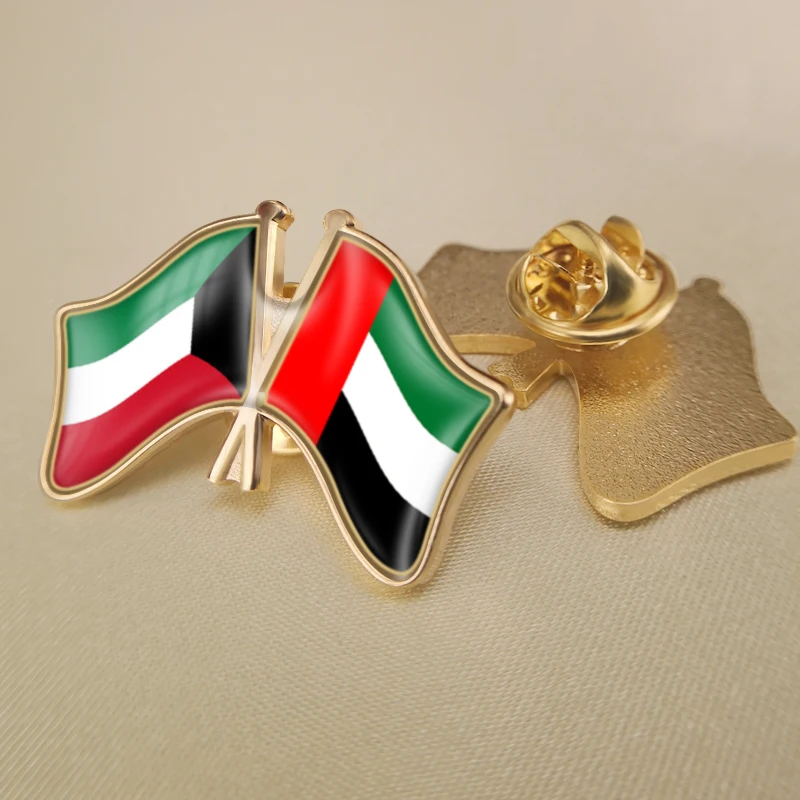

Kuwait and United Arab Emirates Crossed Double Friendship Flags Lapel Pins Brooch Badges