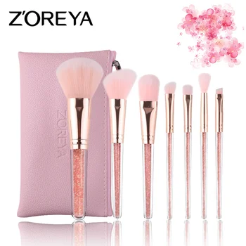 

7Pcs Makeup Brushes Set Crystal Cosmetic Brushes Plastic Handle Pink Cosmetic Tools