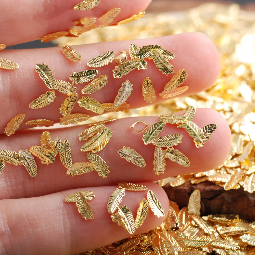 Gold and Silver Nails Accessories The Shape Of Leaf Cross and Sea Turtle For DIY Nail Art Decorations 500Pcs/Bag