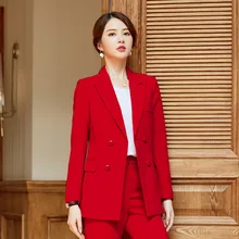 Высокое качество темперамент деловой профессиональный женский костюм осень и зима тонкий пиджак большой размер женский брючный костюм
