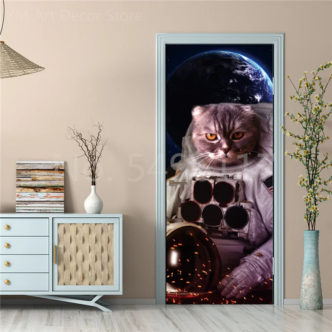 Adesivi Per Porte Per Porte Interne Astronauta Spaziale Murales Per Porte 3D Vinile Autoadesivo Per Porte Per Asili Nido Ragazzi Ragazze Camere Da Letto E Soggiorno Decorazione Per Porta Dell'Ufficio
