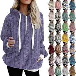 Hoodies de inverno das mulheres oversize moletons de lã fuzzy com bolsos sweatshirts atlético sherpa hoodies pulôver outwear