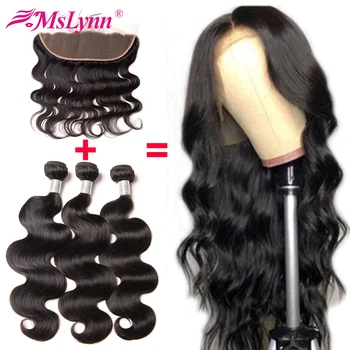 

Body Wave Bundles With Closure Free Customized 13x4 Lace Frontal Human Hair Wigs Brazilian Remy Hair Bundles With Frontal Mslynn