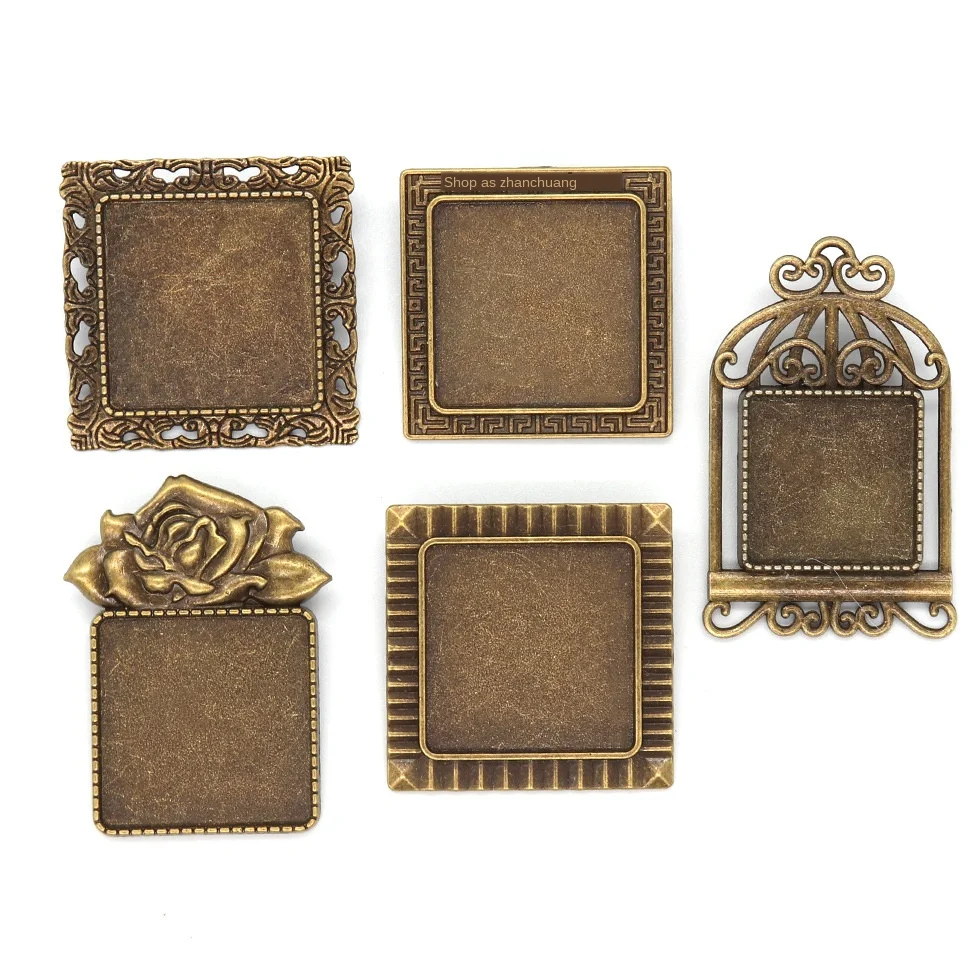 Квадратная Мода ретро брошь DIY время драгоценный камень основа подвеска