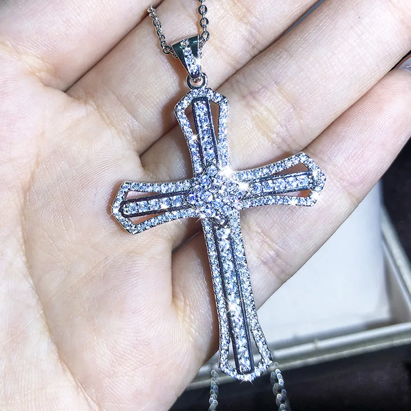 Fashion Cross Style Pendant Necklace Cute Female AAAAA+ Crystal Zircon Necklace S925 silver Choker Cross Necklaces For Women pendant necklace silver necklace silver pendant