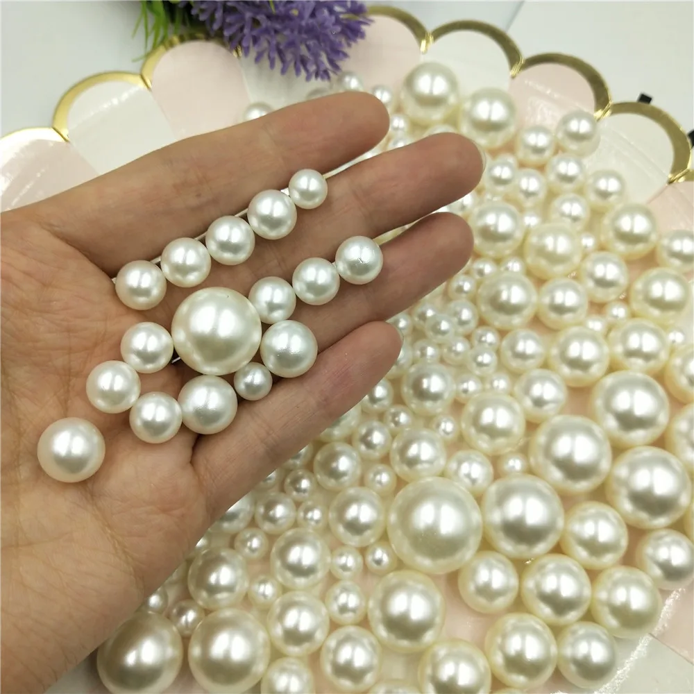 2-22mm No Hole Ivory Round Acrylic ABS Imitation Pearl Bead Charm Loose Beads for Jewelry Making Craft Necklace Earring Headwear
