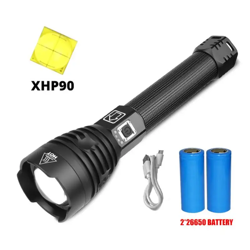XHP90 самый мощный светодиодный светильник-вспышка, перезаряжаемый через USB фонарь XHP50, ручная лампа 26650 18650, светильник-вспышка для пеших прогулок/велоспорта 9 - Цвет: B-XHP90 26650