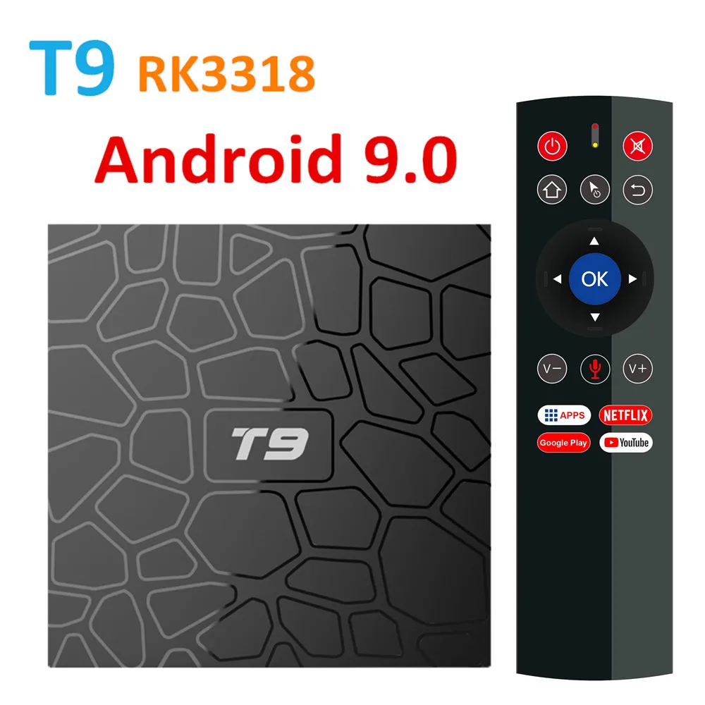 T9 RK3318 9,0 Android tv Box 4 Гб ОЗУ 64 ГБ 32 ГБ H.265 медиаплеер 4K BT 4,0 Google голосовой помощник Netflix Youtube T9 2GB16GB