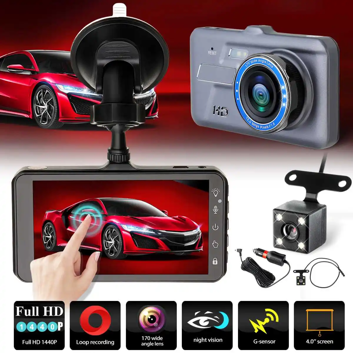 1440P 170 градусов 4 дюйма Full HD lcd сенсорный экран Автомобильный видеорегистратор парковки монитор Автомобильная Камера вождения рекордер ночного видения авто видеорегистратор