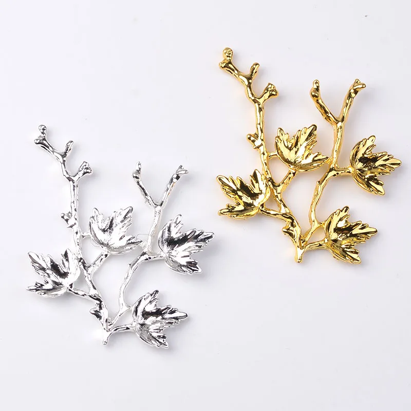 10PCS 48*51mm Metal Alloy 18K Gold Silver Branches Leaf Connectors Charm DIY Jewelry Findings