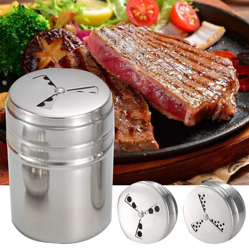Flour Seasoning Barbecue Kitchen Stainless Steel Cooking Tool Storage Can Pepper Spice Condiment Container Rotate Shaker