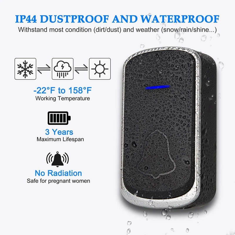Welcome Doorbell Intelligent Wireless Doorbell Waterproof 300M Remote EU Plug Smart Door Bell Chime(UK Plug