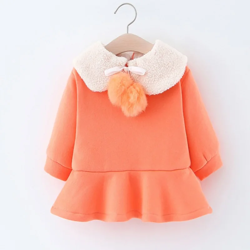 Платье для малышей осеннее милое плотное теплое бархатное однотонное платье принцессы с длинными рукавами и отворотами