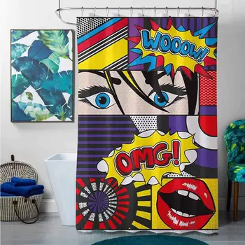 

Shower Curtains sea Theme Art,Comic Book Inspired Style Wooow OMG Eyes Reading Panels Lines Excitement Action Print,