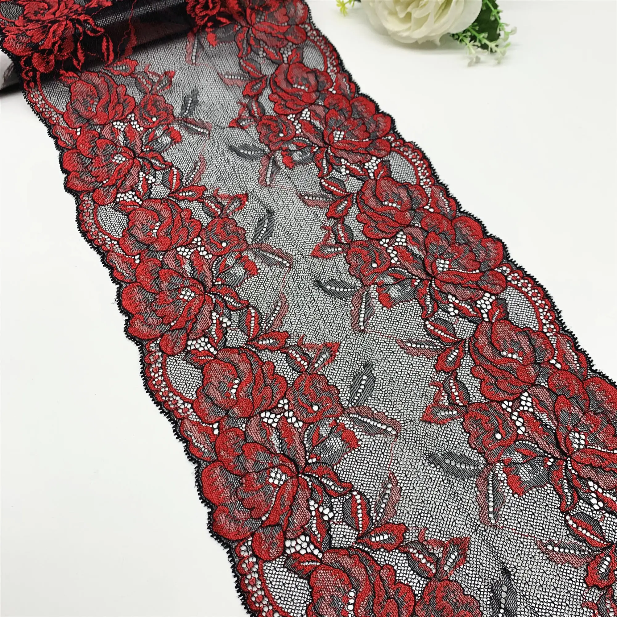 3y/lot Width 22cm Dark Red Elastic Stretch Lace Trim For Lingerie Sewing Craft DIY Apparel Fabric Lace Garment Accessory 1