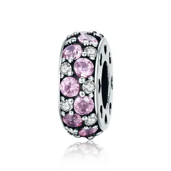 

Qikaola New Authentic 925 Sterling Silver Classic Pink CZ Spacer Charm Beads fit Women Bracelet Bangles DIY Fine Jewelry C635