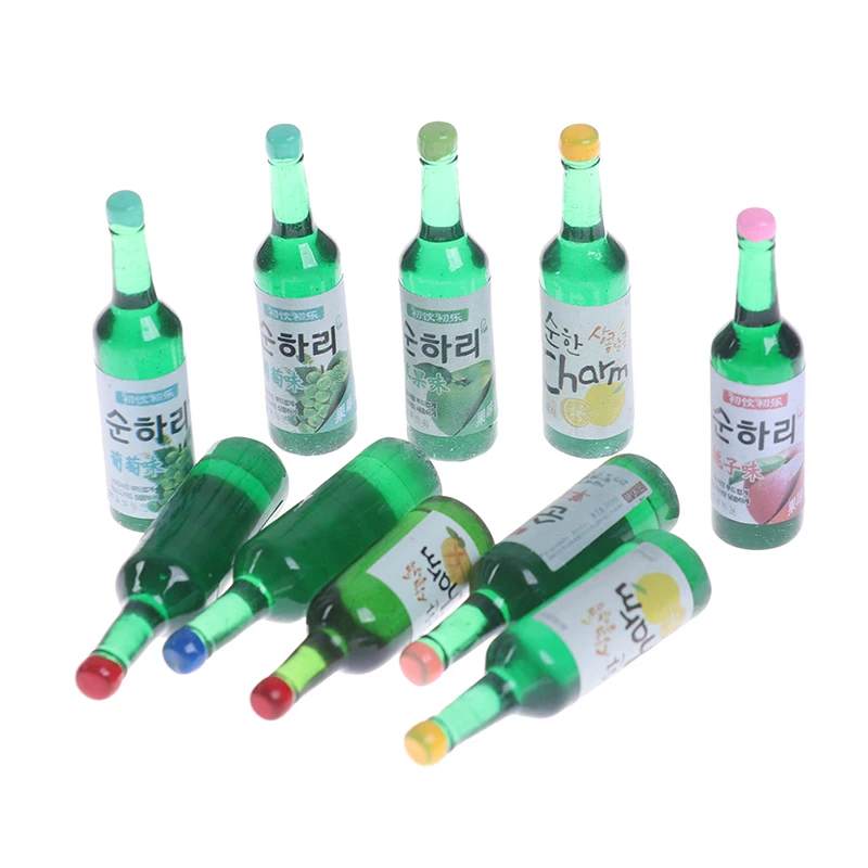 

10pcs Mini Wine Bottles Dollhouse Miniatures Doll Food Kitchen Living Room Accessories Kids Gift Pretend Play Toys